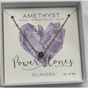 Ella Shea Amethyst Semi-Precious Power Stone Necklace 16” to 18” New